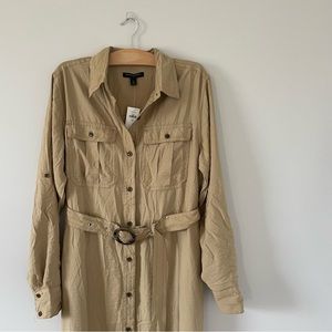 Banana Republic | tan button down belted long sleeve maxi dress